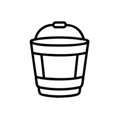 Wooden bucket icon outline illustration for storage concept  