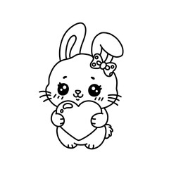 Kawaii Bunny Holding a Heart