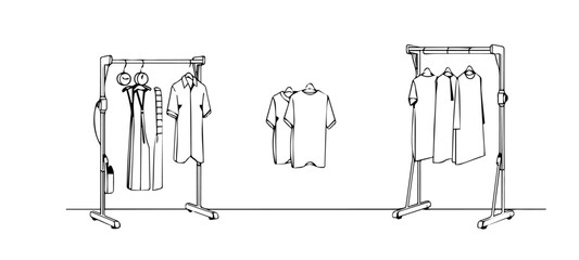 Clean Vector Illustration of a High-Tech Clothes Drying Rack with AI Integration.   clothes hangers