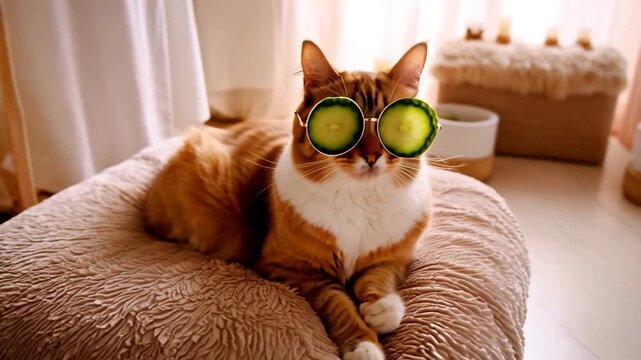 Ginger cat cucumber sunglasses relaxation