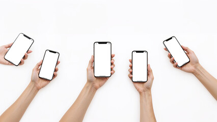 Hands holding smartphones with blank screens mobile phones technology