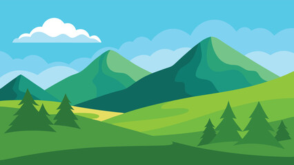 Serene Green Mountains Landscape Illustration © amenagraphics