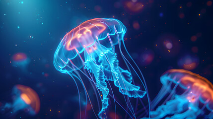 Fototapeta premium Glowing Jellyfish Underwater