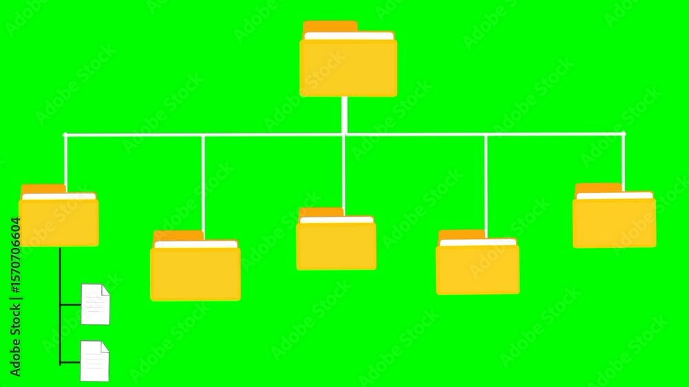 Poster animation of folder hierarchy structure, document management system. digital archive and file organi