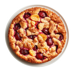 Freshly Baked Cherry Almond Cake with Crumble Topping on Plate