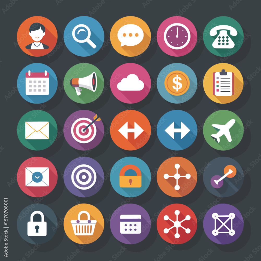 Aufkleber collection of twenty five flat design icons depicting business communication commerce and technology