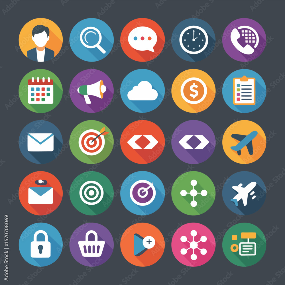Aufkleber collection of twenty five flat design icons depicting business communication technology and e commer