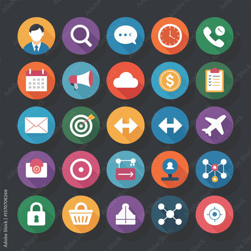 Poster collection of twenty five flat design icons depicting business communication technology and e commer
