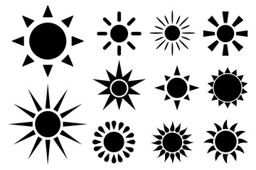 Sun icon, Set of sun icons, Sun symbol, flat vector illustration simple design.
