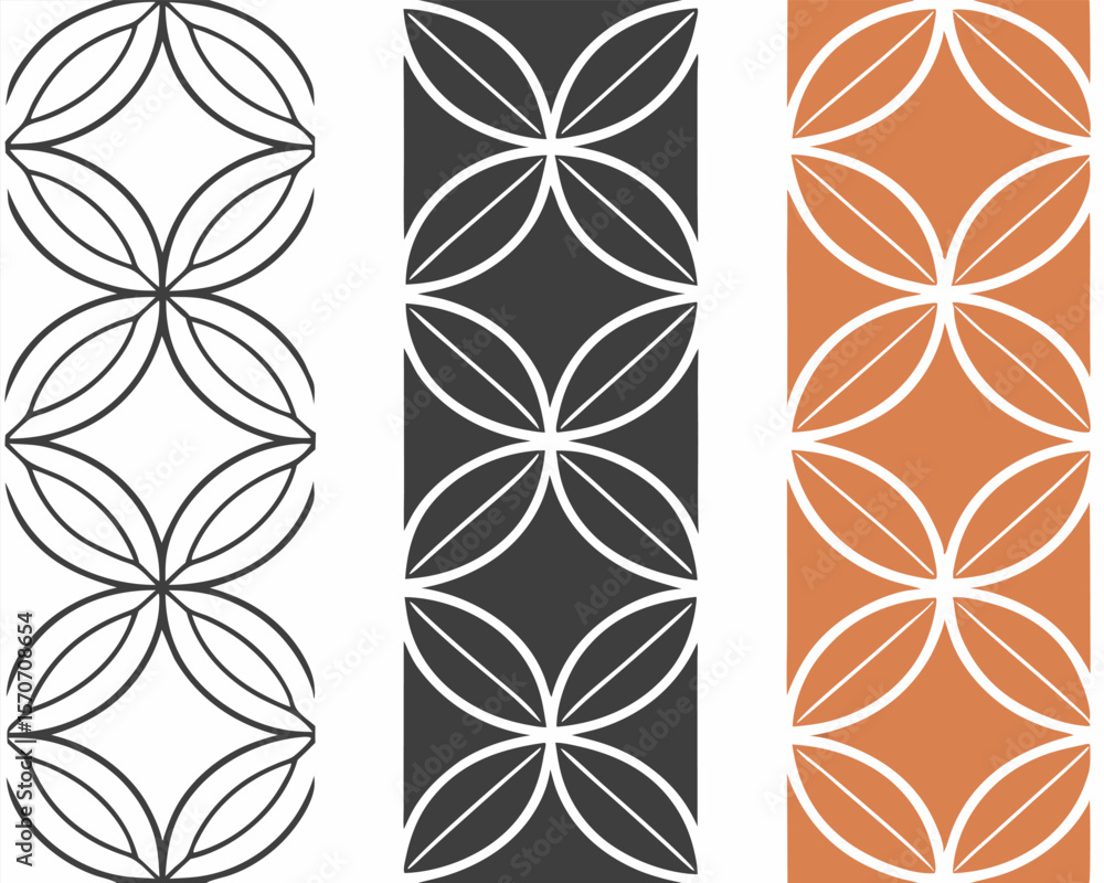 Poster elegant minimalist geometric pattern design showcasing three different color variations on white bac