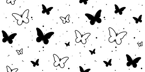 modern butterfly, seamless pattern. butterfly silhouette, simple, repet background. cute, black drawing for a girl. for print, paper, postcards. art cute illustration.