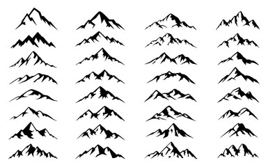 Obraz premium Collection of vector mountain silhouettes in black and white for logos and design elements