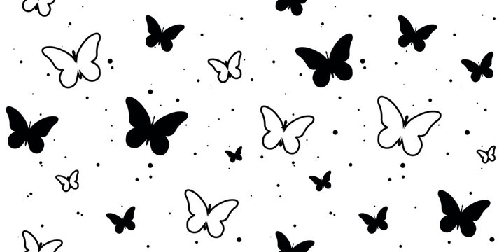 modern butterfly, seamless pattern. butterfly silhouette, simple, repet background. cute, black drawing for a girl. for print, paper, postcards. art cute illustration.