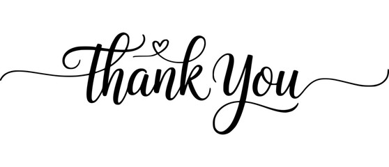 Elegant handwritten thank you script with heart decorative element on white background