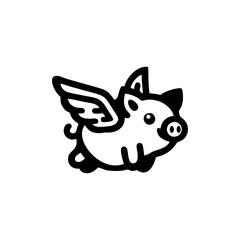 adorable angel pig logo. flying winged pig icon logo illustration. cute piglet with wings Illustration cartoon doodle mascot character.