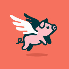 adorable angel pig logo. flying winged pig icon logo illustration. cute piglet with wings Illustration cartoon doodle mascot character.