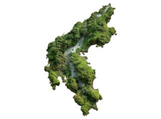 Lush green island aerial view isolated on black background, Isolated On White, Png, Transparent Background