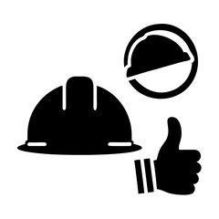 Construction Safety Hard Hat and Thumbs Up Icon Set: Workplace Protection Symbol