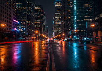 Fototapeta premium Night City Reflections A Rainy Metropolis