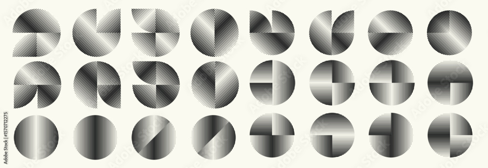 Poster collection of vector design elements. set of logos with lines, stripes and circles. various forms of