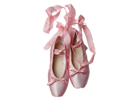 Delicate pink ballet slippers on black background, Isolated On White, Png, Transparent Background