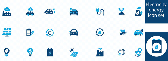 Ecology icon set. Environment, sustainability, nature, recycle, renewable energy; electric bike, eco-friendly, forest, wind power, green symbol.