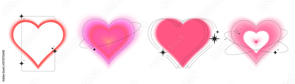 Poster heart border collection with neon blur aura effects - pink gradient frames with sparkle stars and or