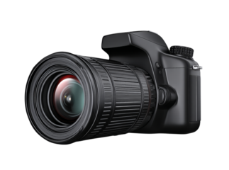 Professional dslr camera with large lens isolated on black background, Isolated On White, Png, Transparent Background