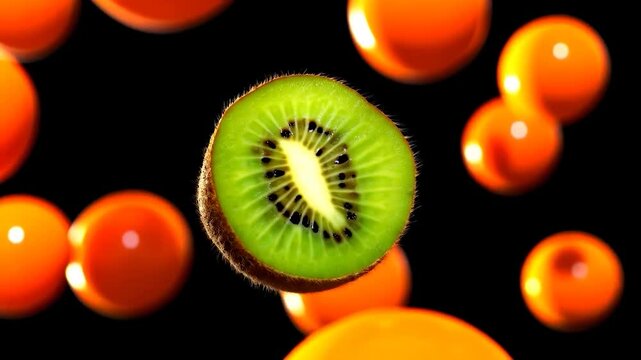 Kiwi slice splash orange background