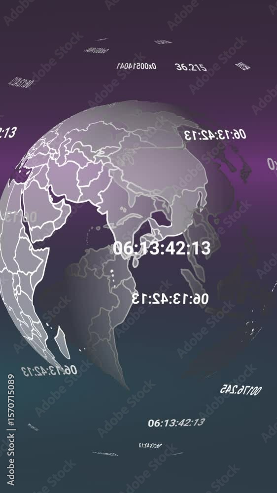 Poster animation of globe with data processing over light trails on black background