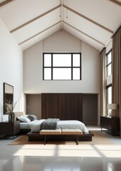 Fototapeta premium A spacious transitional bedroom with a blend of contemporary and classic design elements Empty room interior design architecture blank design room striking structures clean lines geometric shap