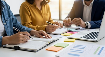 Business Team Brainstorming Ideas and Taking Notes During a Meeting