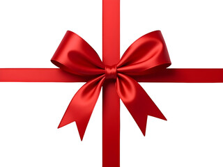 Red Satin Bow Tied with Red Ribbon  isolated on a transparent background image