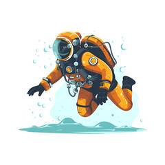 Deep Sea Diving Adventure. Underwater Exploration in a Diving Suit