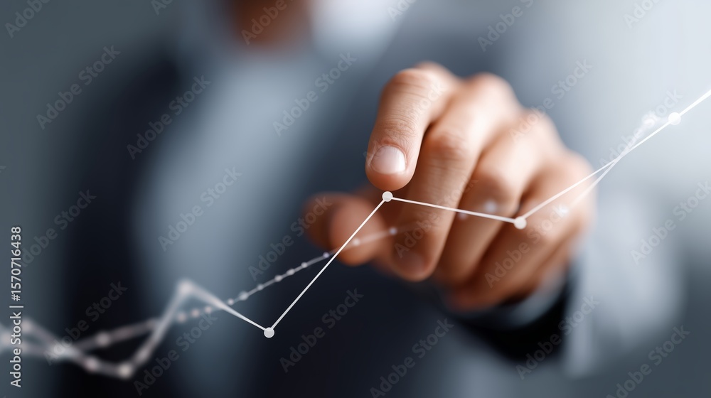 Poster business professional analyzing growth trends with data visualization in a modern office setting