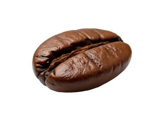 High resolution close up image of a single roasted dark brown coffee bean isolated on a transparent background