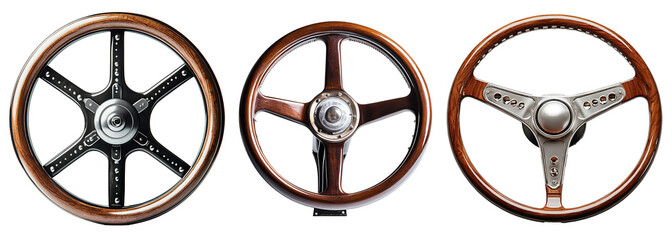 Collection of elegant classic steering wheel isolated on transparent background. PNG