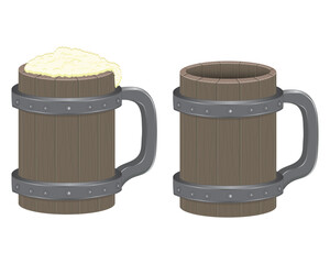 Vector design of a drinking vessel similar to a glass from the Viking era or a beer mug made of wood, usually used as a place or container for drinking beer