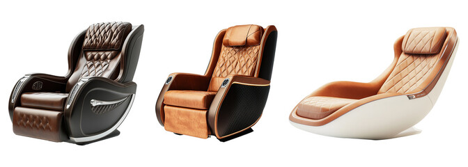 Collection of a luxury, soft and elegant airplane seat isolated on transparent background. PNG