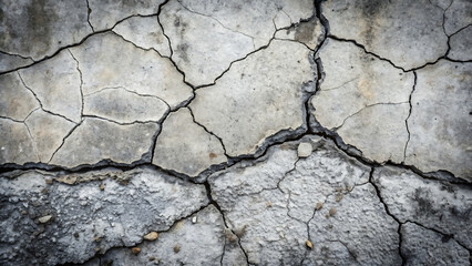 Fototapeta premium Close up of cracked concrete surface with visible damage and weathered texture in gray tones