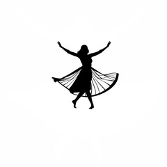 Silhouette of woman with open arms spinning in joy on white background