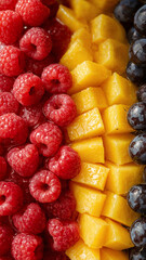Vibrant Red Raspberries Yellow Mango Cubes Dark Grapes image