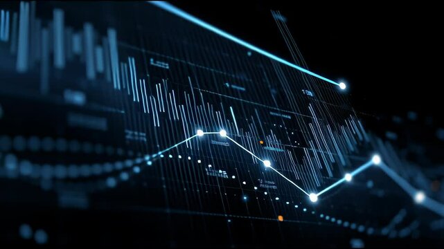 Abstract Blue Stock Chart with Growth Lines and Data Visualization