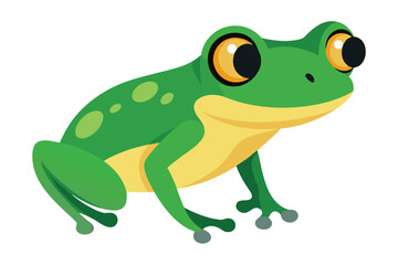 Cute cartoon green frog with big yellow eyes and light green spots