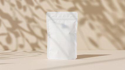 White pouch with leaf shadows resealable bag packaging