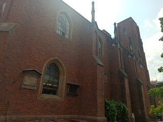 Gothic, polish, medieval church detail. Old architecture. Central Europe.