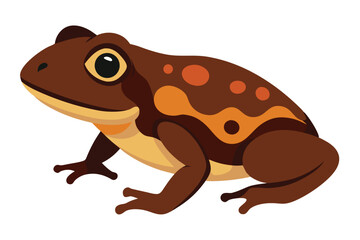 A cartoon brown frog with orange spots and yellow underbelly