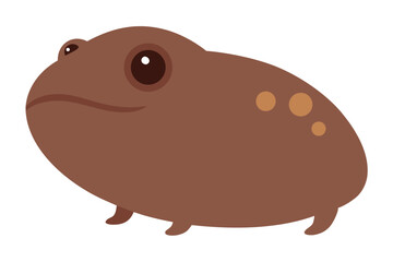 Cute cartoon brown frog with big eyes and spots on white background