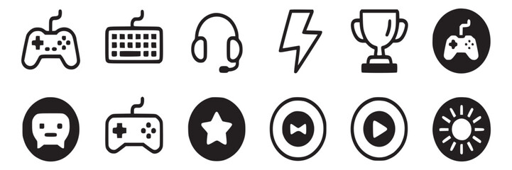 Gaming icons set for game development and design vector illustration for websites and applications on transparent background