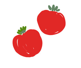 Hand-drawn red tomatoes with green stems on white background